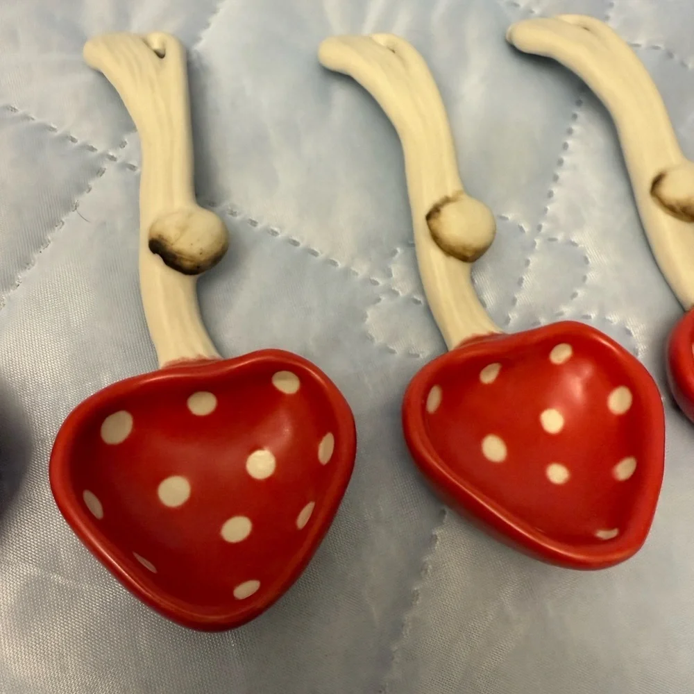 Mushroom Styling: Hand-glazed red mushroom spoon. Polka dot ceramic spoon.
